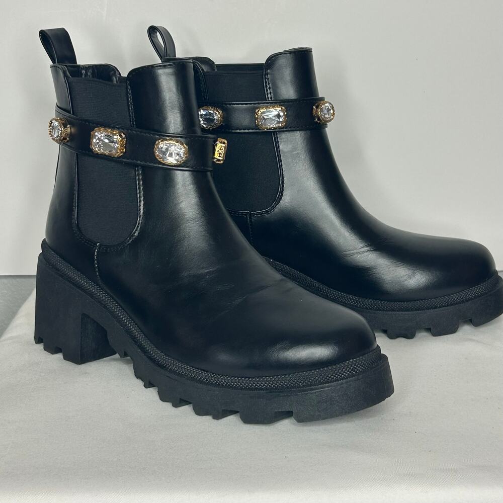 Sugar Favorite Black Jeweled Chelsea Lug Sole Ankle Boots Women’s Size 8M